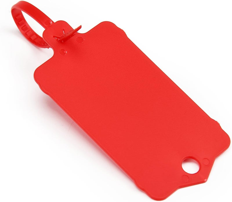 LeadSeals 100pcs Blank Plastic Tags for Labeling Reusable Hanging Tags Ties Key Tag Storage Labels Waterproof Plastic Mark Label Writable Hang Sign with One Marker Pen (Red) - Image 5